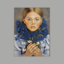 Mavi Yıldız Çiçekli Kız Portre